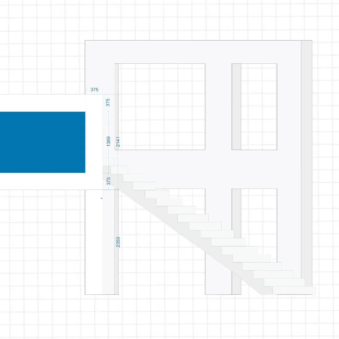 Plano de obra con medidas y especificaciones de una escalera y sus aberturas